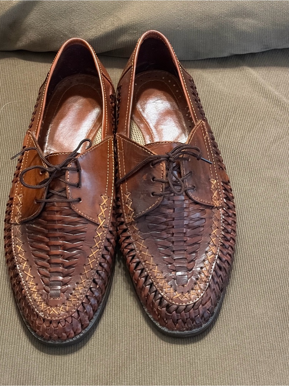 Vintage Men's Woodbridge Brown Woven Leather Huarache Dress Shoes Size 11